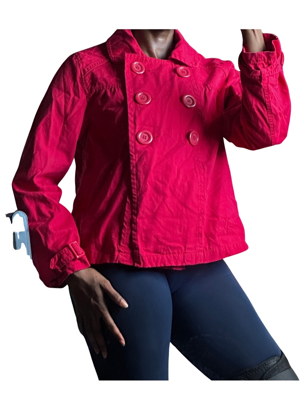 Y2K No Boundaries Red Double Breasted Jacket Cropped Peacoat Large 11/13 Cotton